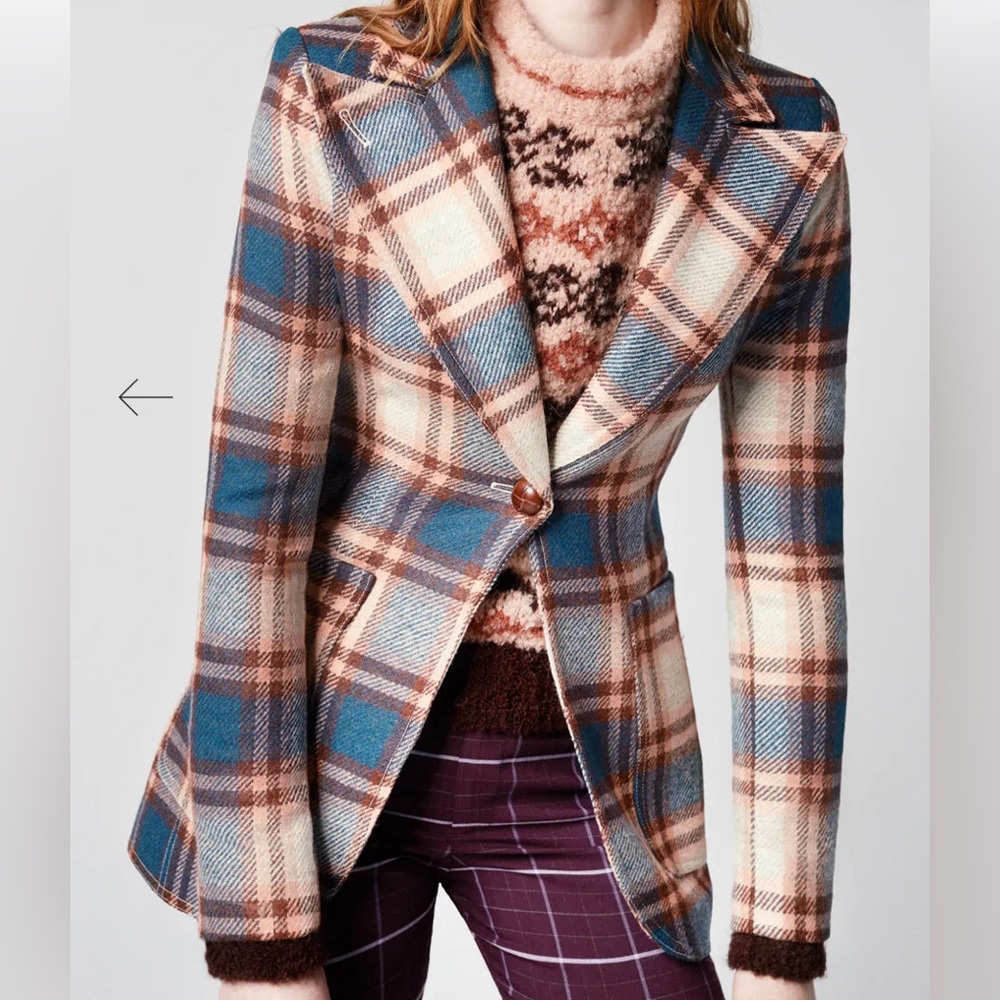 Smythe patch pocket birkin apricot plaid blazer NWT 4